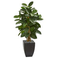 56" Artificial Rubber Tree In Black Planter 9252 By Nearly Natural