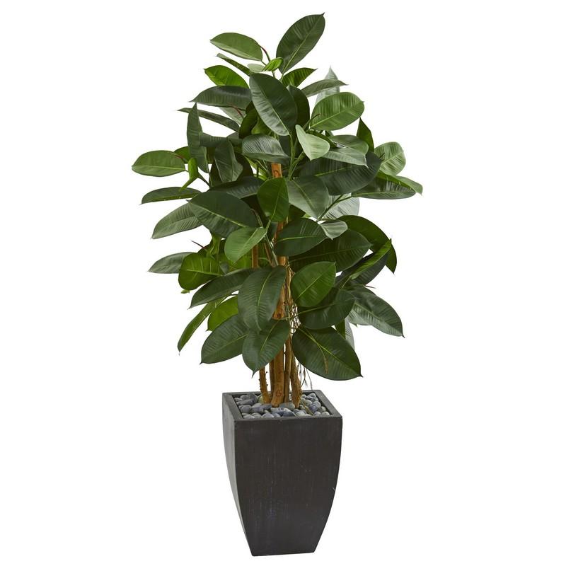 56" Artificial Rubber Tree In Black Planter 9252 By Nearly Natural