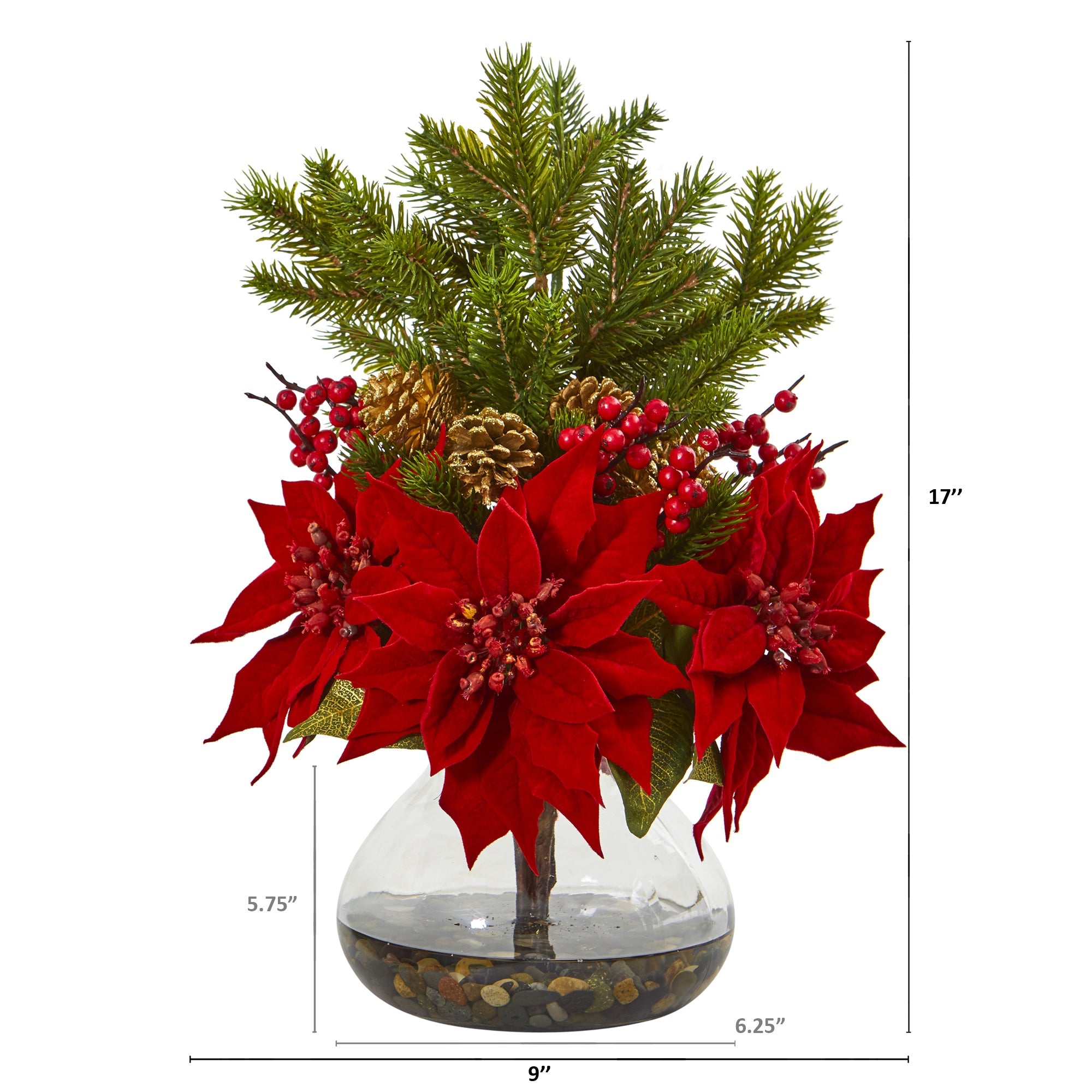 Poinsettia, Berry and Pine Artificial Arrangement in Vase