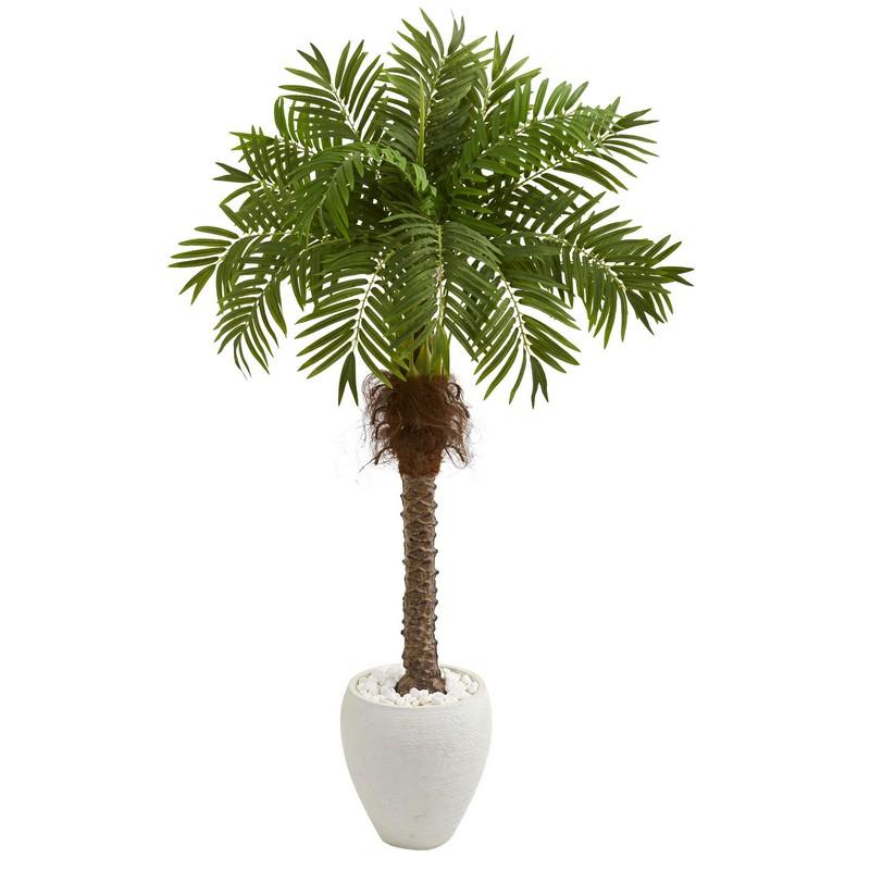63" Robellini Palm Artificial Tree In White Planter 9428 By Nearly Natural