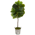 4' Fiddle Leaf Artificial Tree in Vintage Metal Pail (Real Touch)