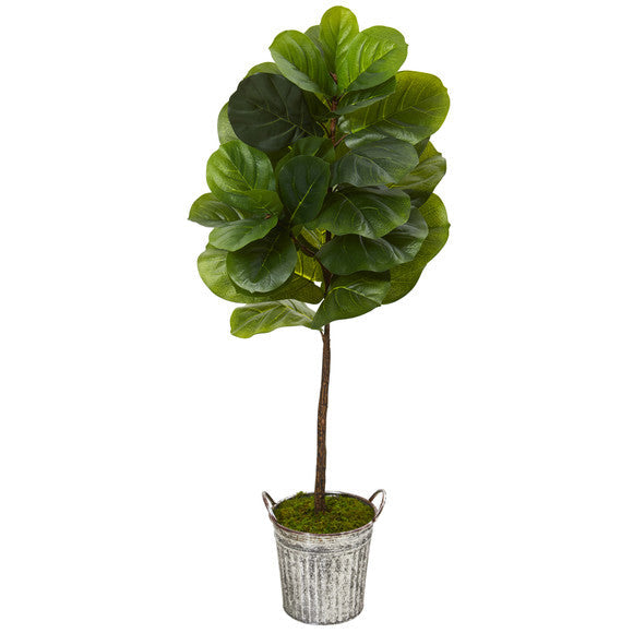 4' Fiddle Leaf Artificial Tree in Vintage Metal Pail (Real Touch)