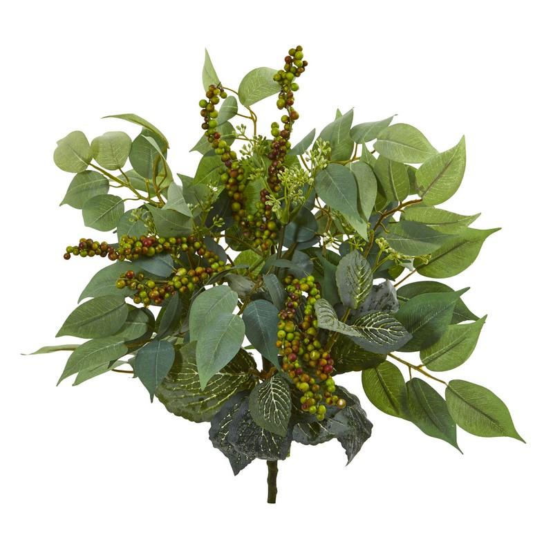 14"  Mixed Ficus, Fittonia and Berries Bush Artificial Plant (Set of 6)