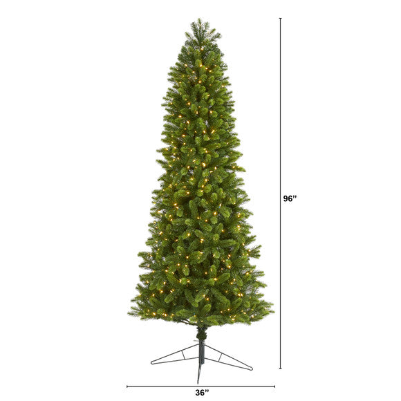 8' Slim Virginia Spruce Artificial Christmas Tree w 600 Warm White LED Lights