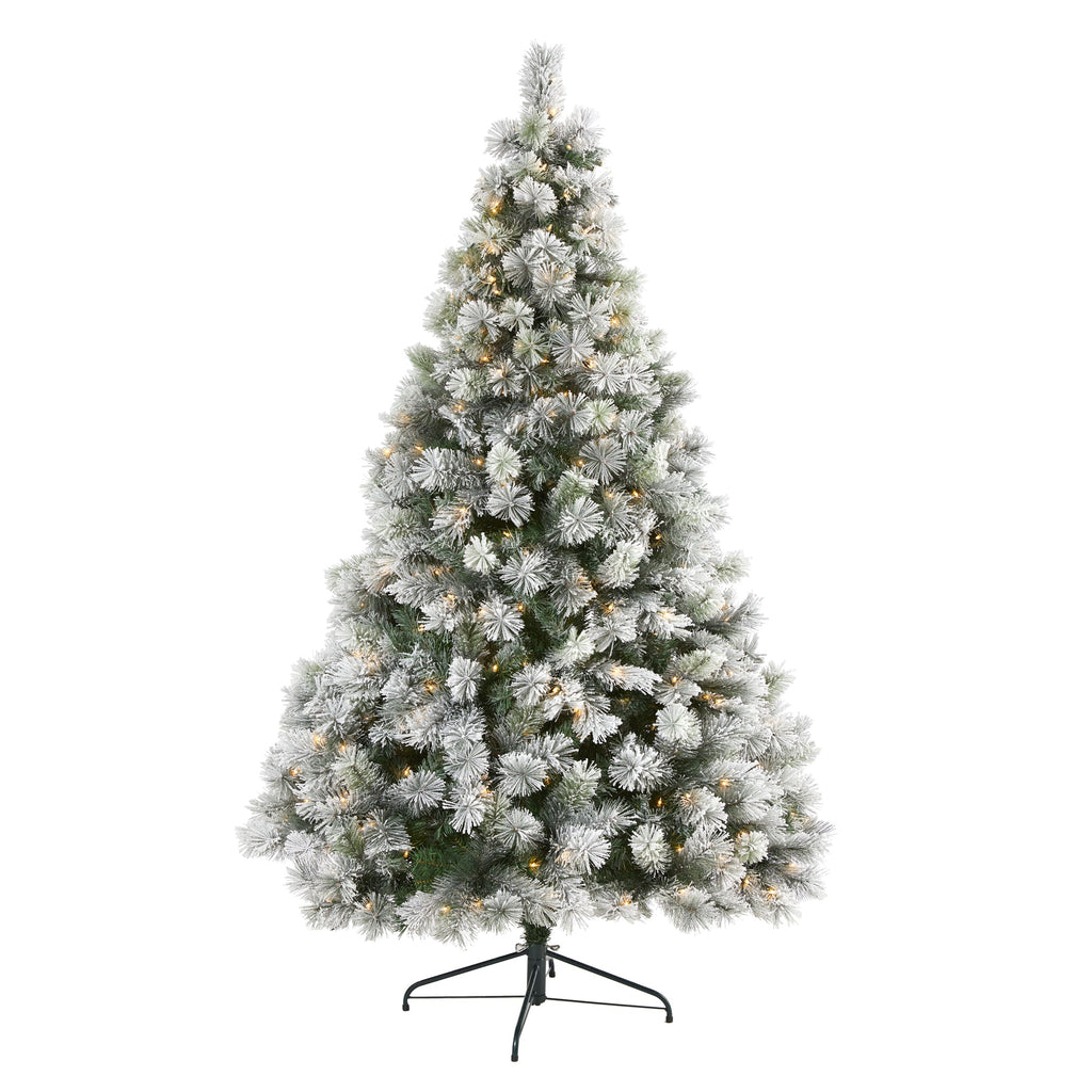 7' Flocked Oregon Pine Artificial Christmas Tree with 400 Clear Lights