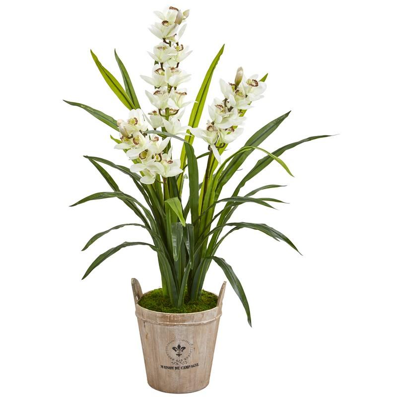 47"  Cymbidium Orchid Artificial Plant in Farmhouse Planter