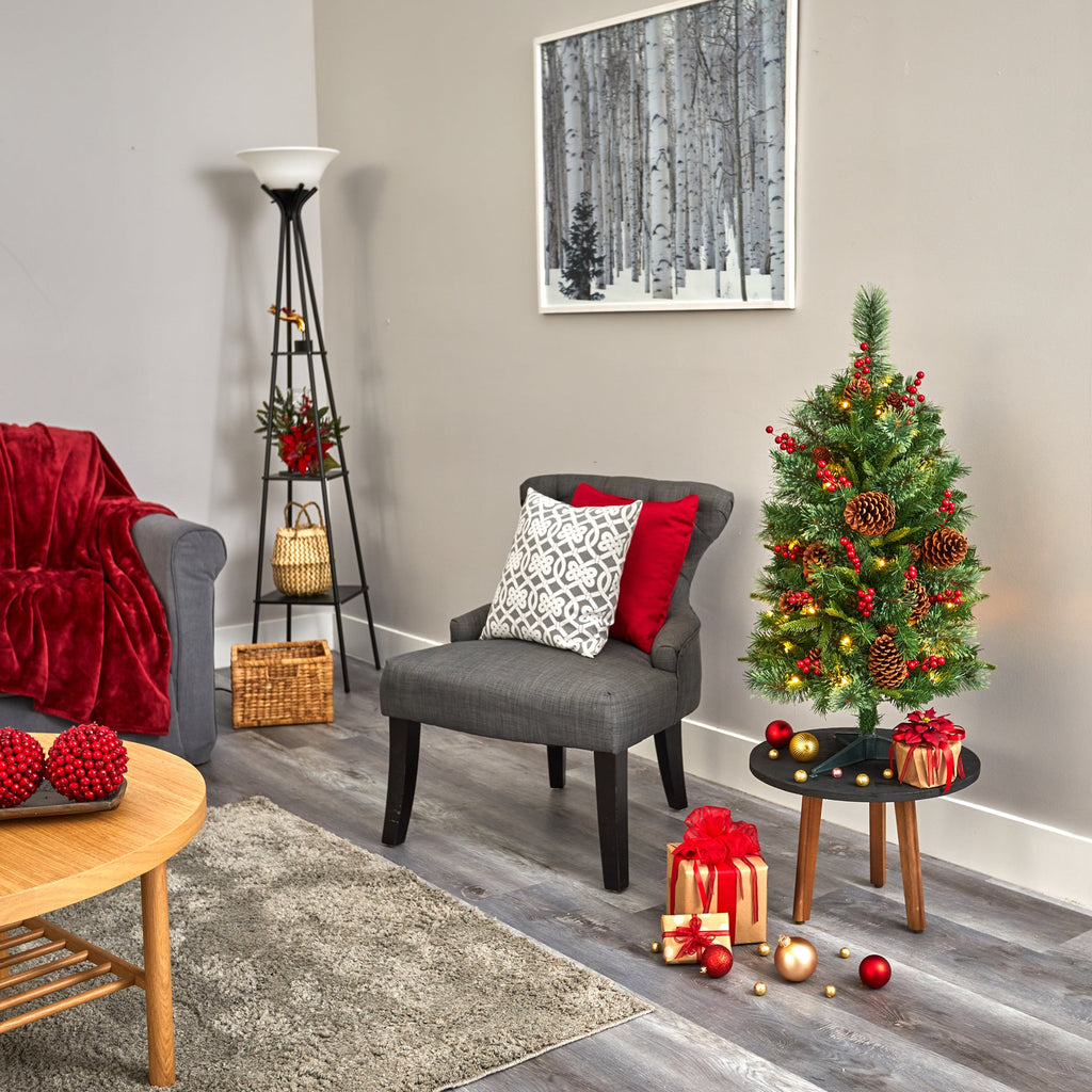 3' Norway Mixed Pine Artificial Christmas Tree w/ 50 Clear LED Lights
