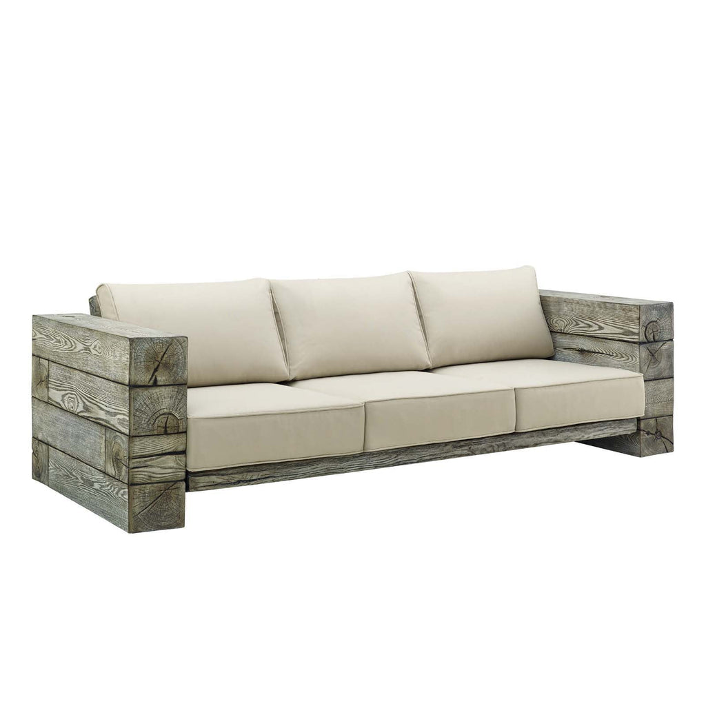 Manteo Rustic Coastal Outdoor Patio Sunbrella¨ Sofa and Fire Pit Set by Modway