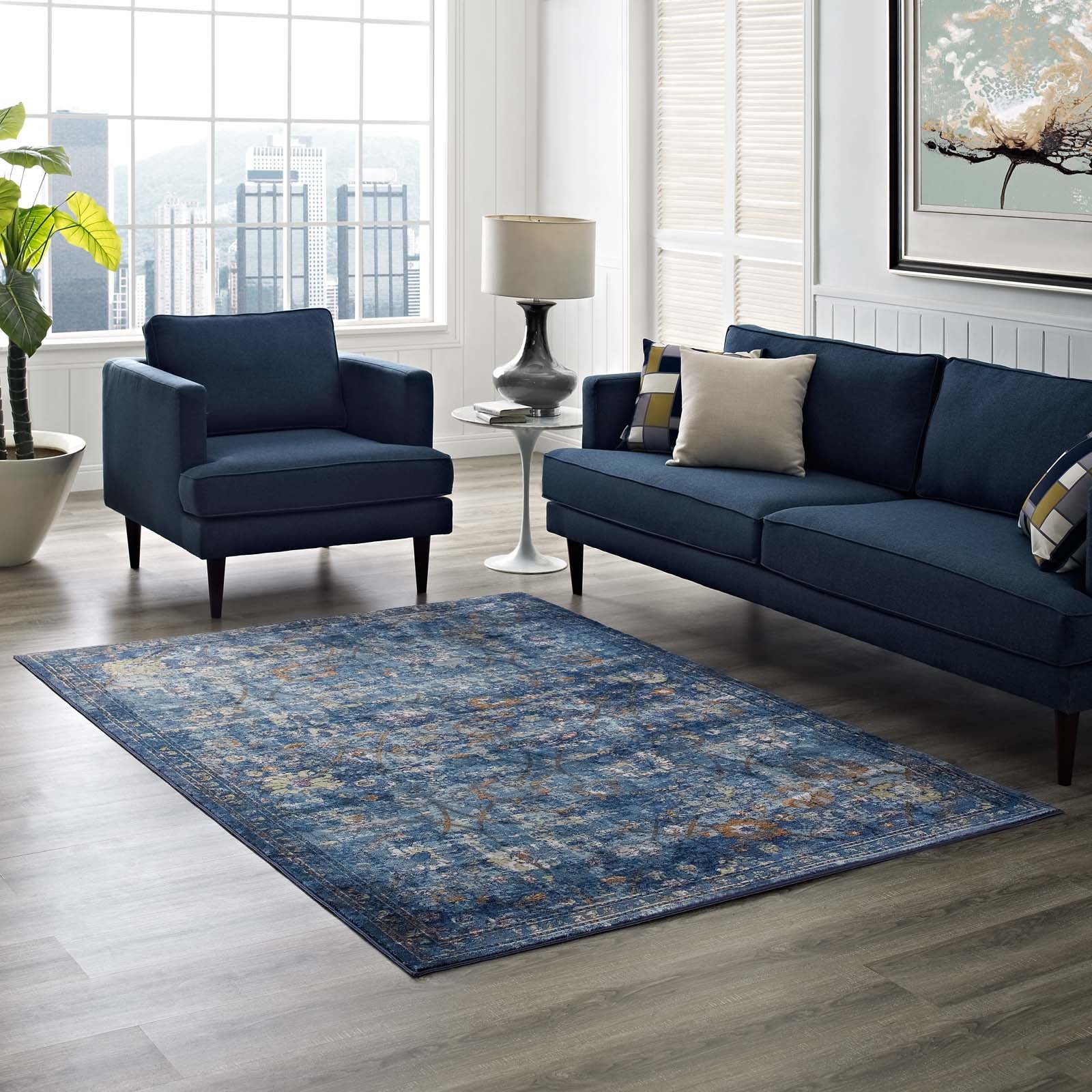 Minu Distressed Floral Lattice 5x8 Area Rug by Modway