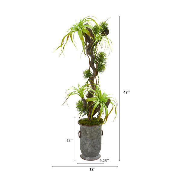 47" Tillandsia Artificial Plant in Vintage Metal Planter