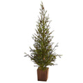 4' Alpine 'Natural Look' Artificial Christmas Tree in Wood Planter w/ Pine Cones