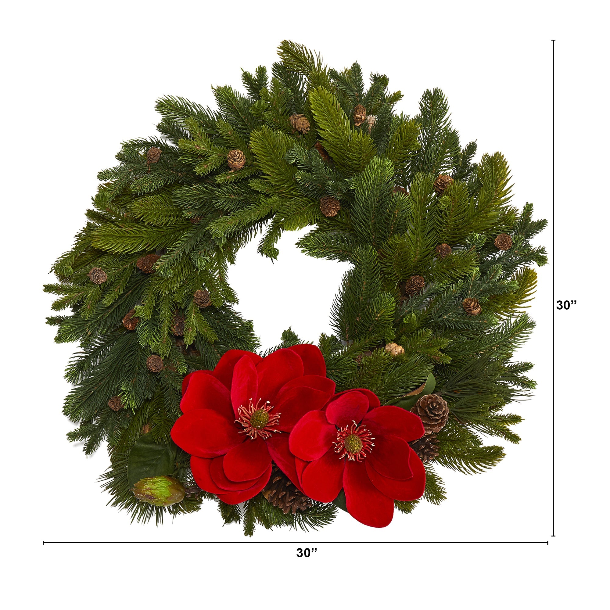 30" Magnolia, Pine and Pinecone Artificial Wreath