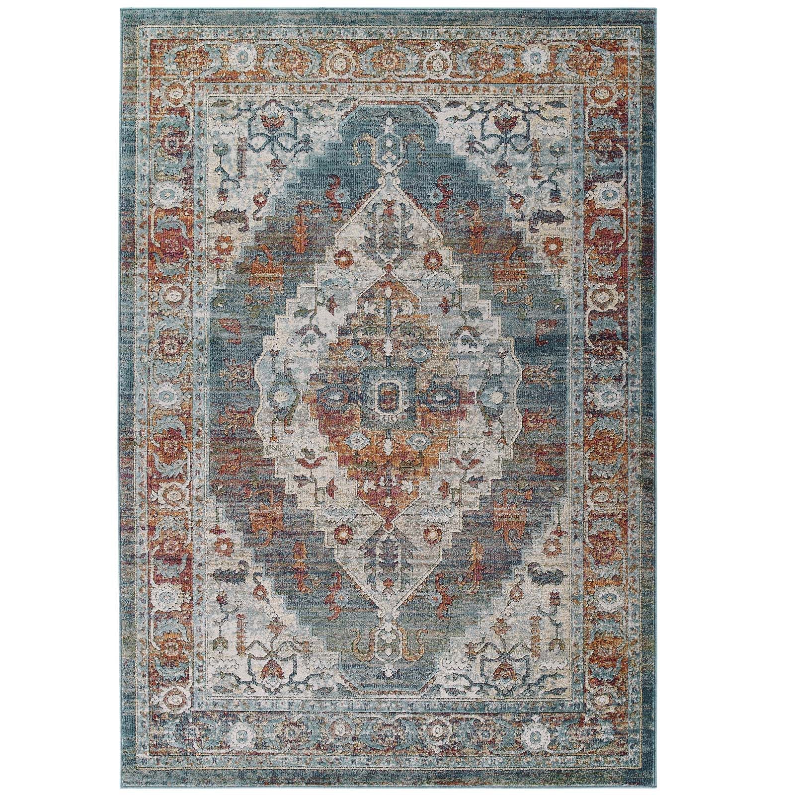 Tribute Camellia Distressed Vintage Floral Vintage Medallion 8x10 Area Rug by Modway