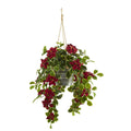 3.5' Poinsettia and Variegated Holly Artificial Plant in Hanging Metal Bucket