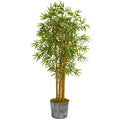 5' Bamboo Artificial Tree in Black Embossed Tin Planter