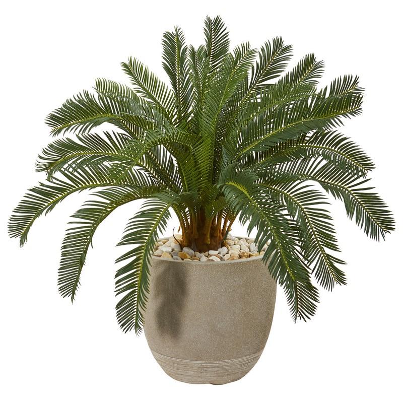 29"  Cycas Artificial Plant in Sand Stone Planter