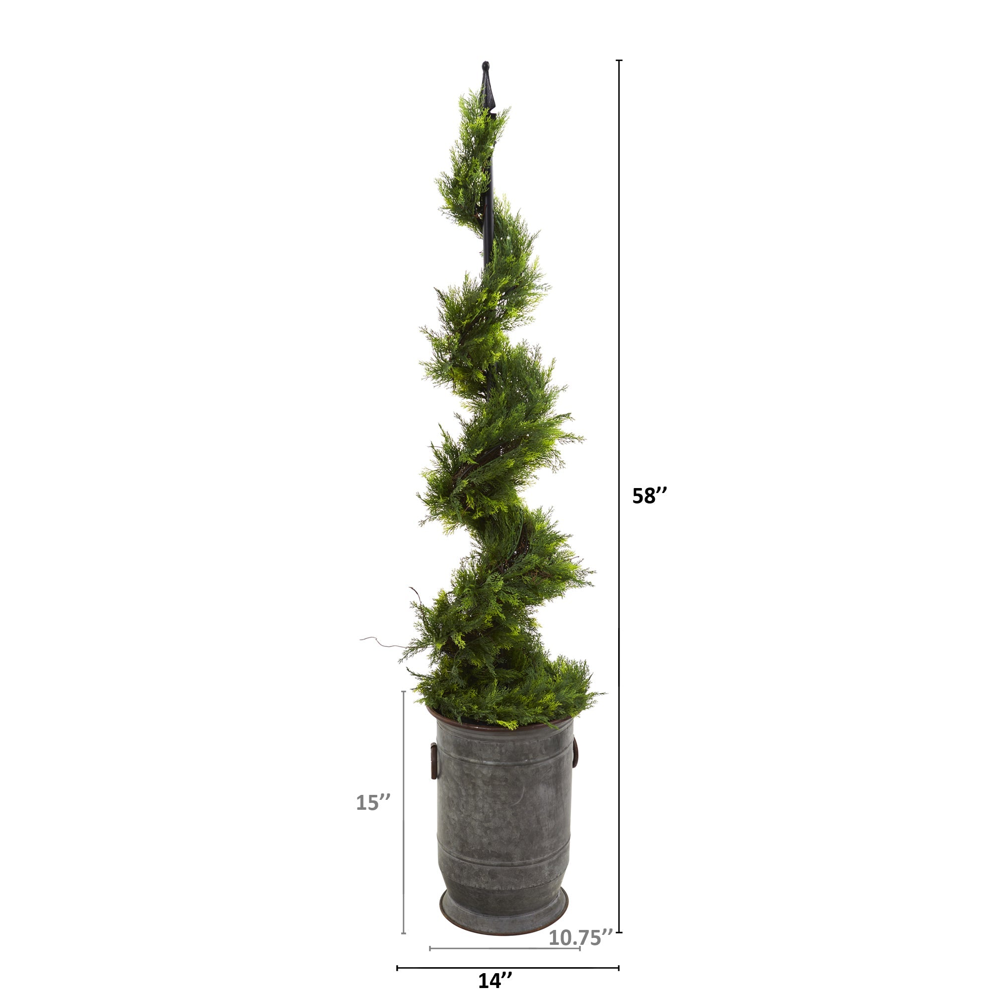 58" Cypress Artificial Spiral Topiary Tree in Vintage Metal Planter