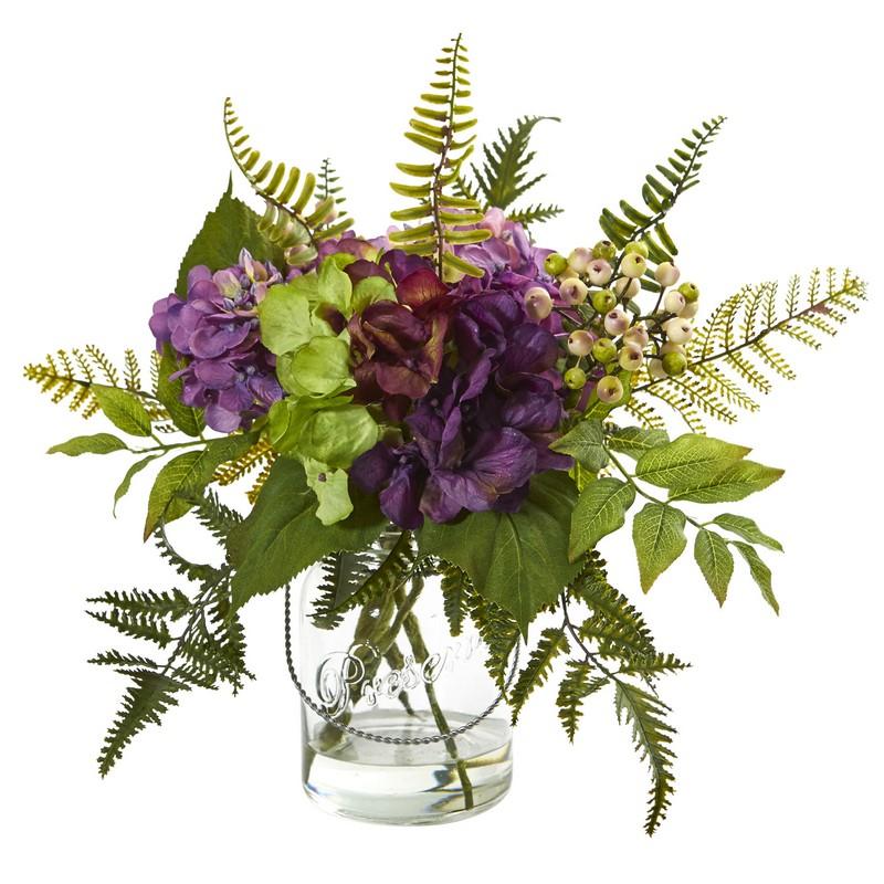 14"  Hydrangea & Berry Artificial Arrangement