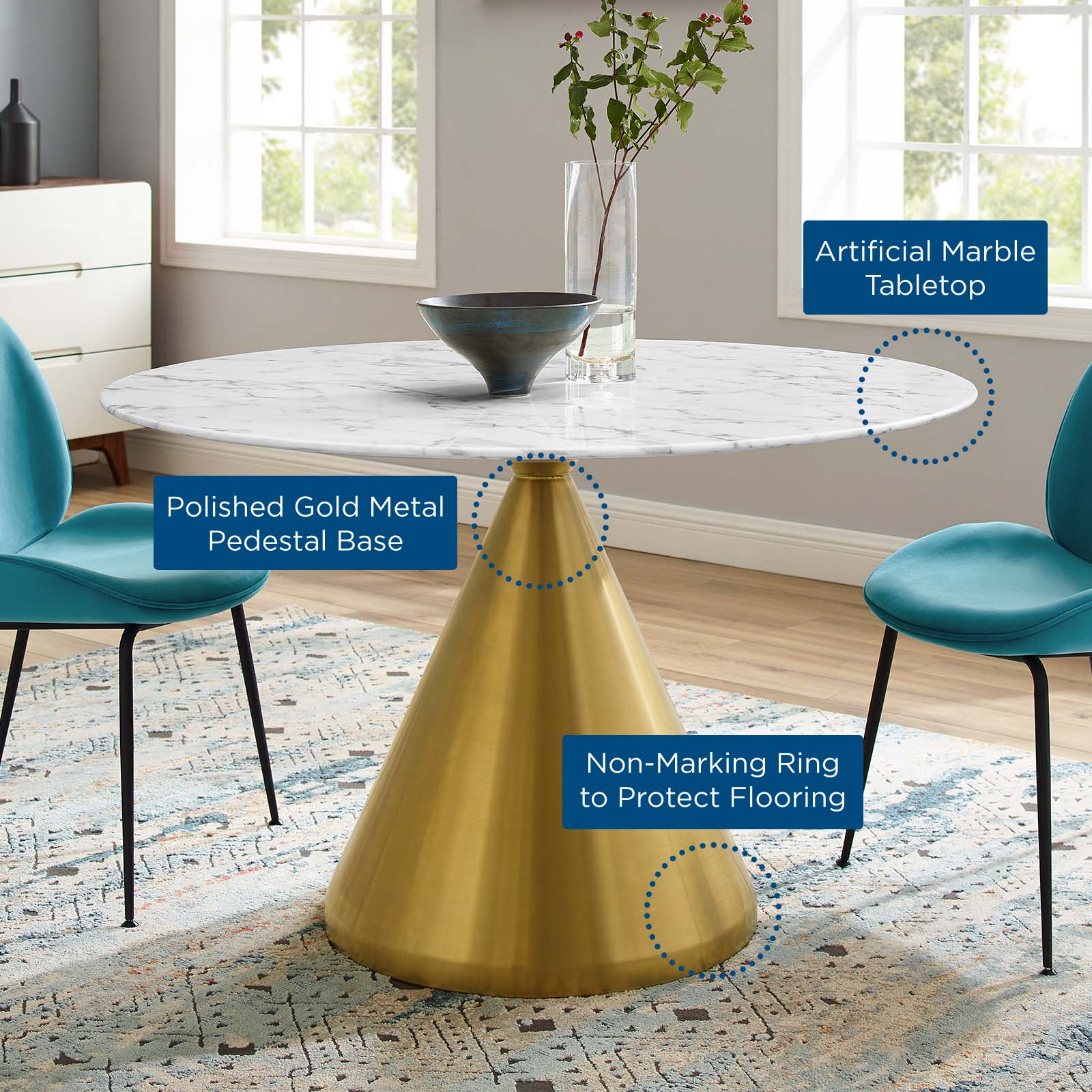 Tupelo 47" Artificial Marble Dining Table by Modway