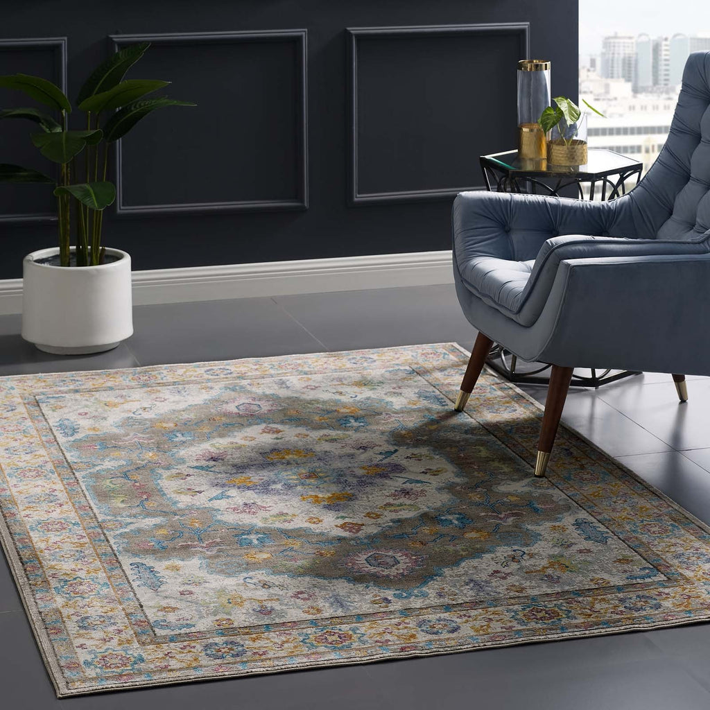 Success Anisah Distressed Floral Vintage Medallion 5x8 Area Rug by Modway