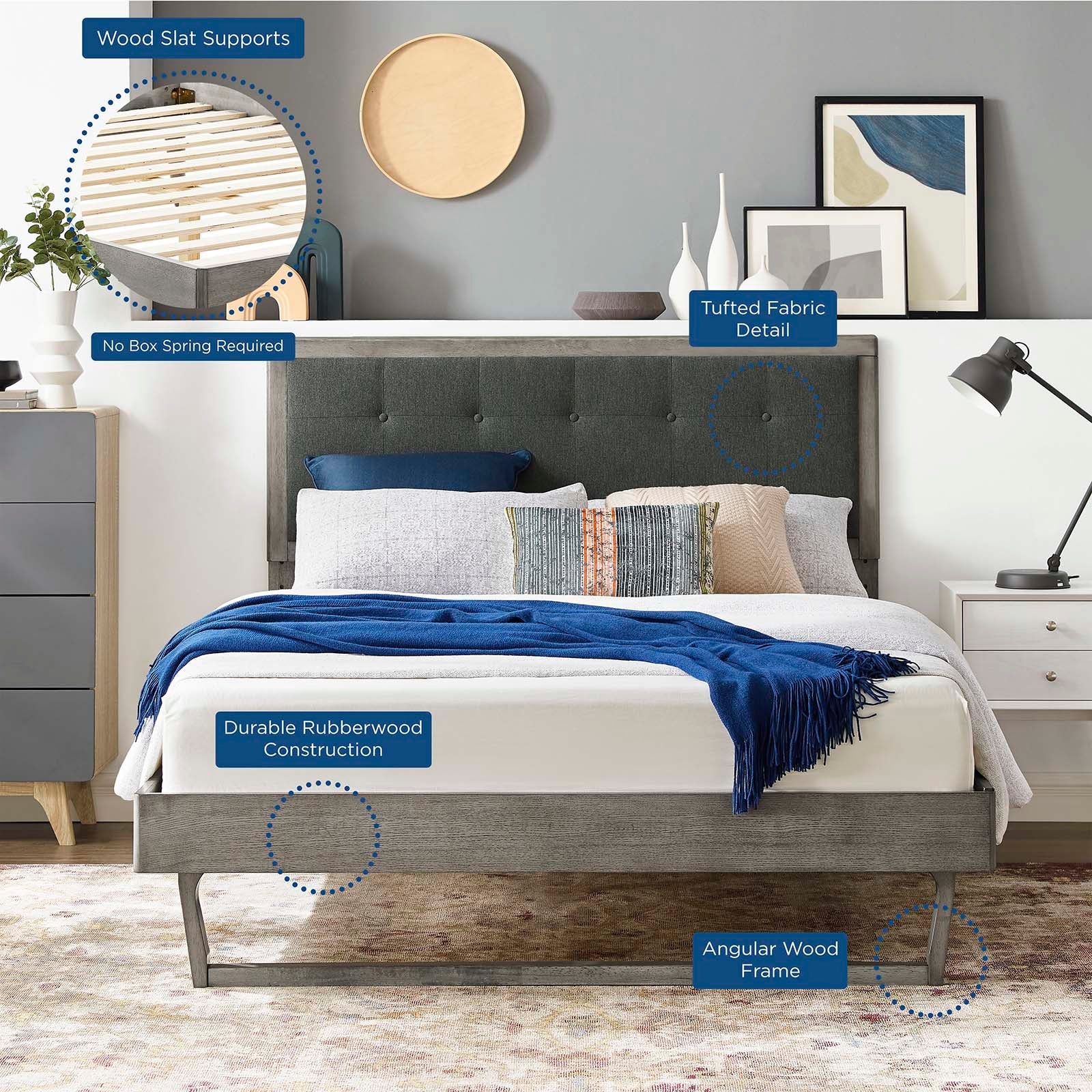 Willow Wood King Platform Bed With Angular Frame by Modway