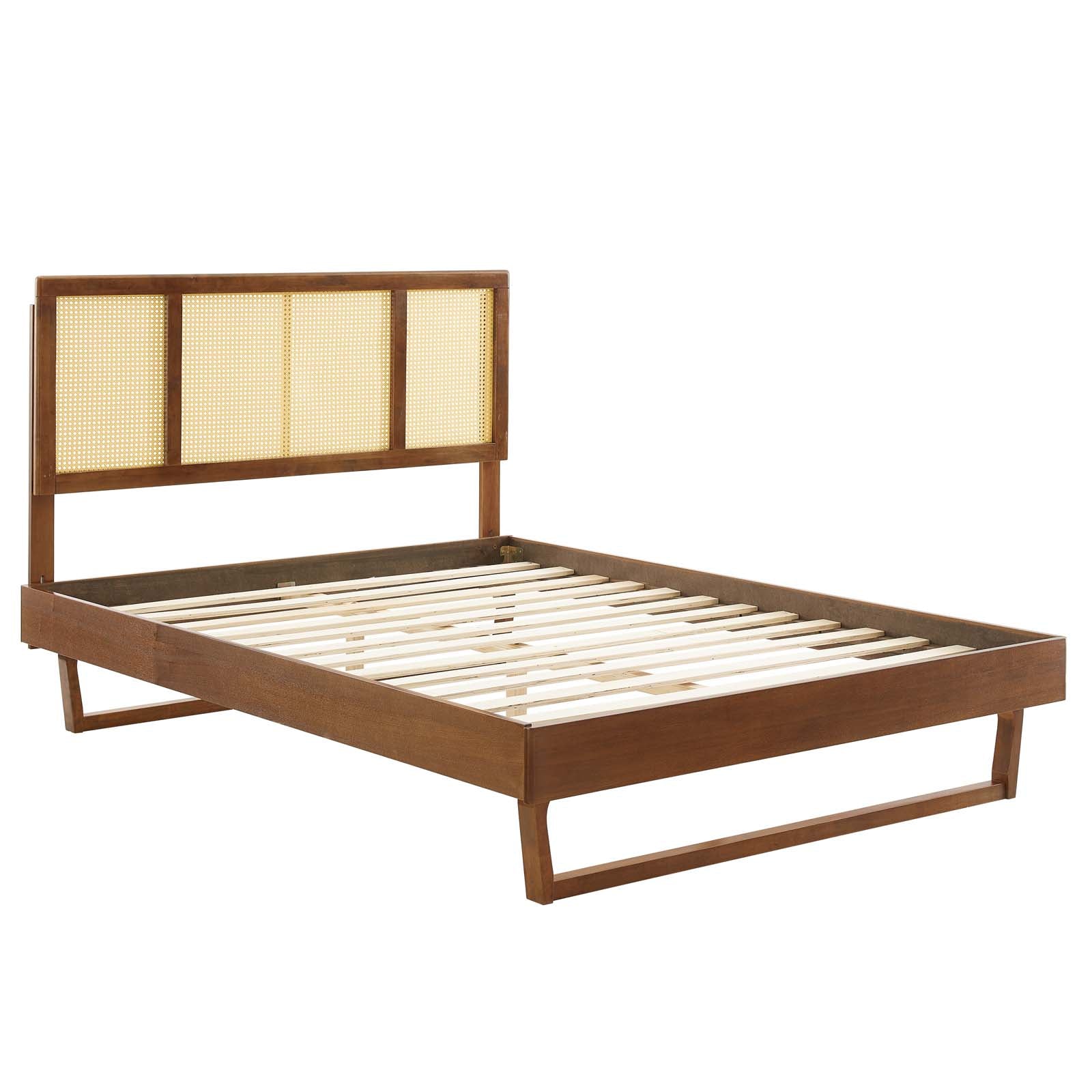 Kelsea Cane and Wood Full Platform Bed With Angular Legs by Modway