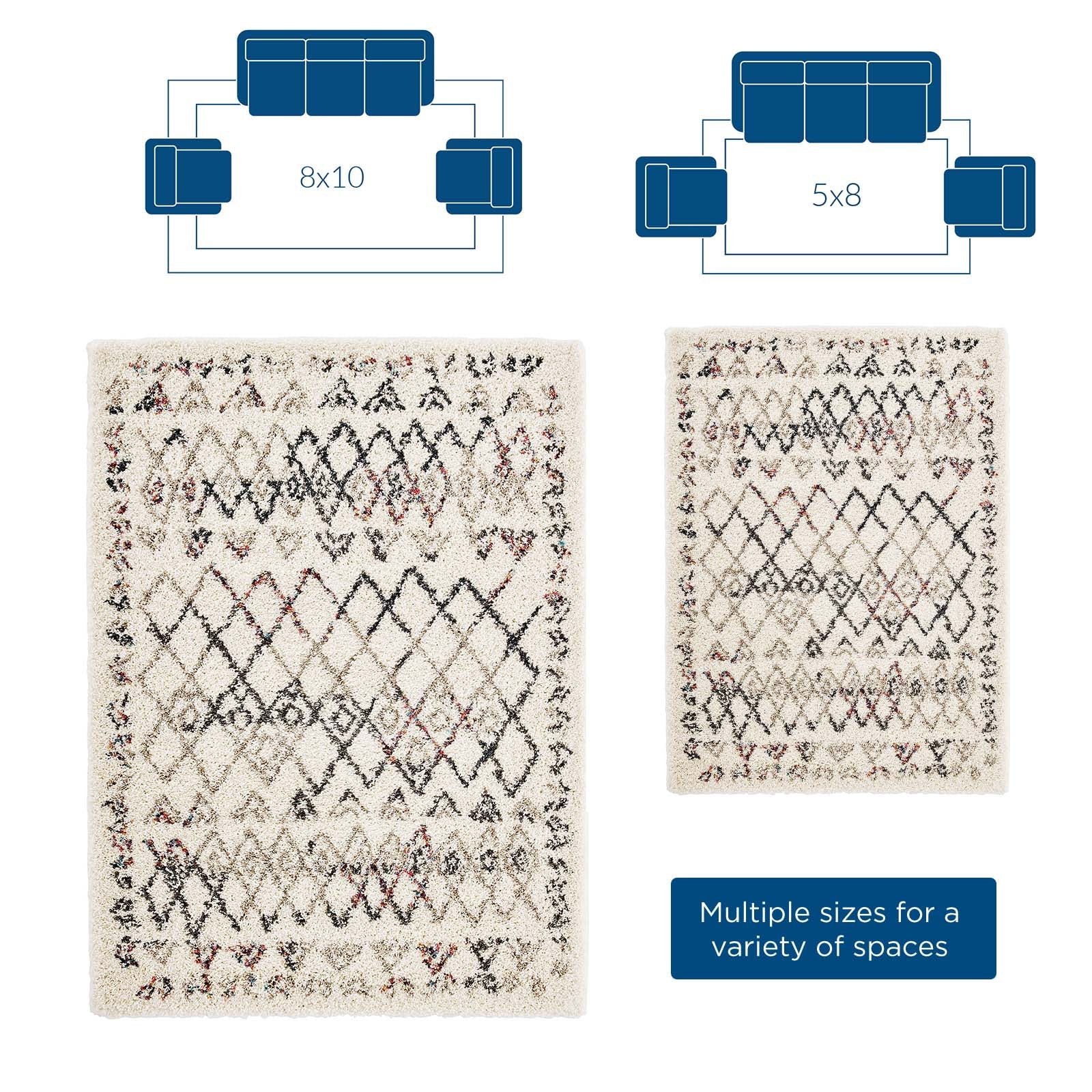 Skadi Rainbow Diamond Shag Area Rug in Multicolor