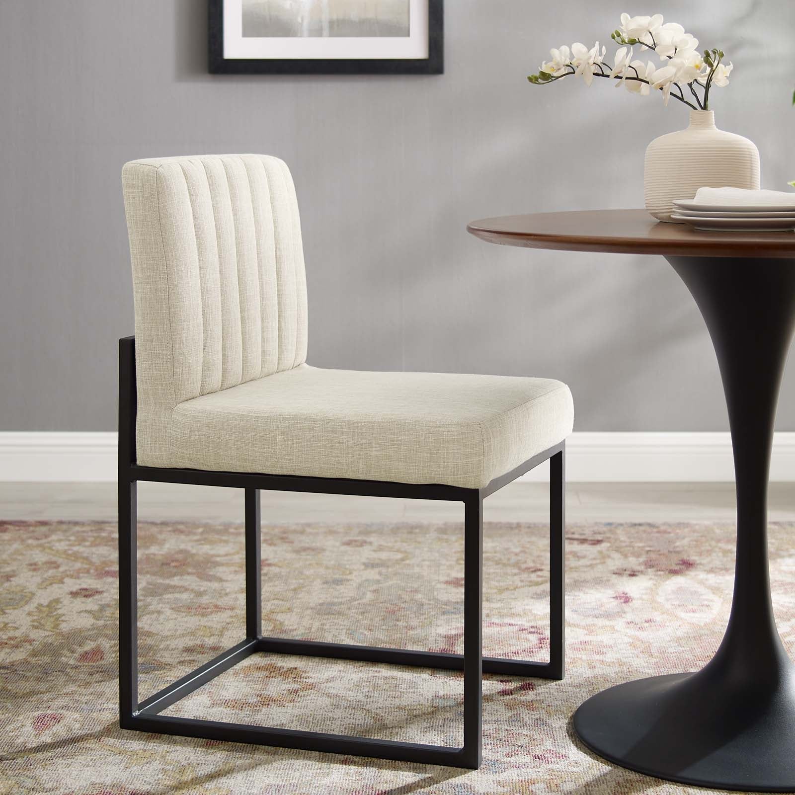 Carriage Channel Tufted Sled Base Upholstered Fabric Dining Chair by Modway