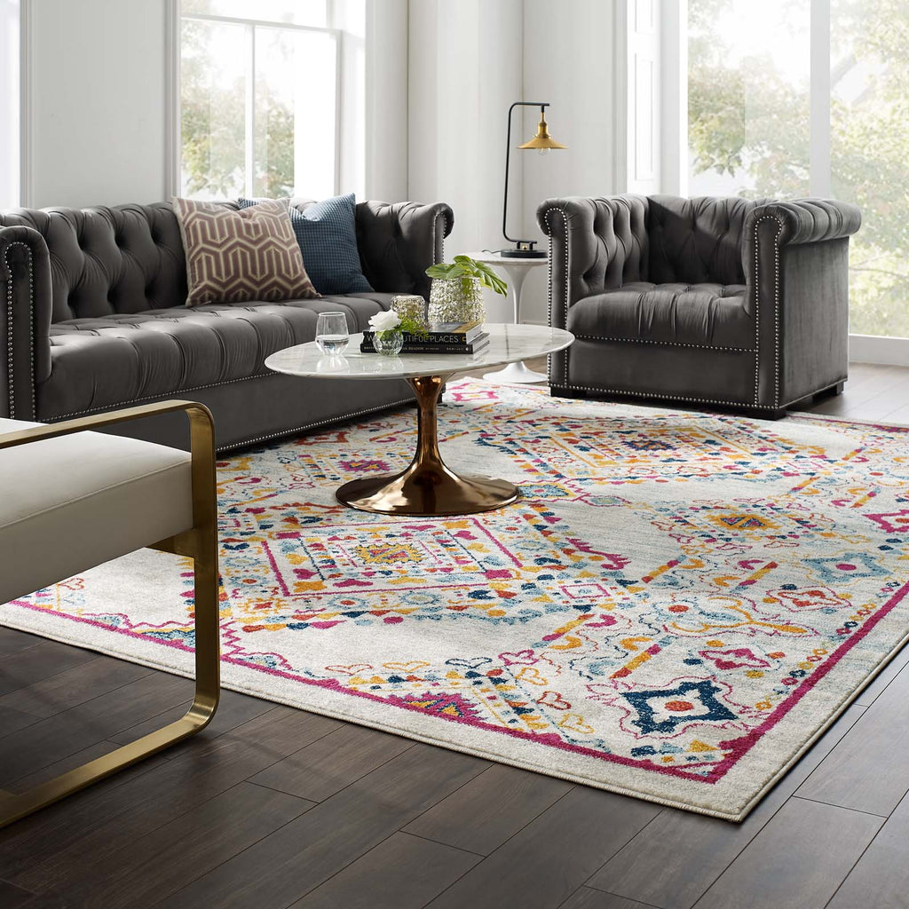 Entourage Khalida Distressed Floral Lattice 8x10 Area Rug by Modway