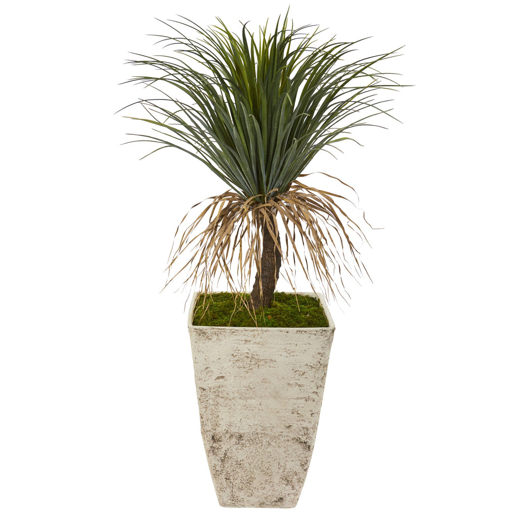44" Pony Tail Palm Artificial Plant in Country White Planter
