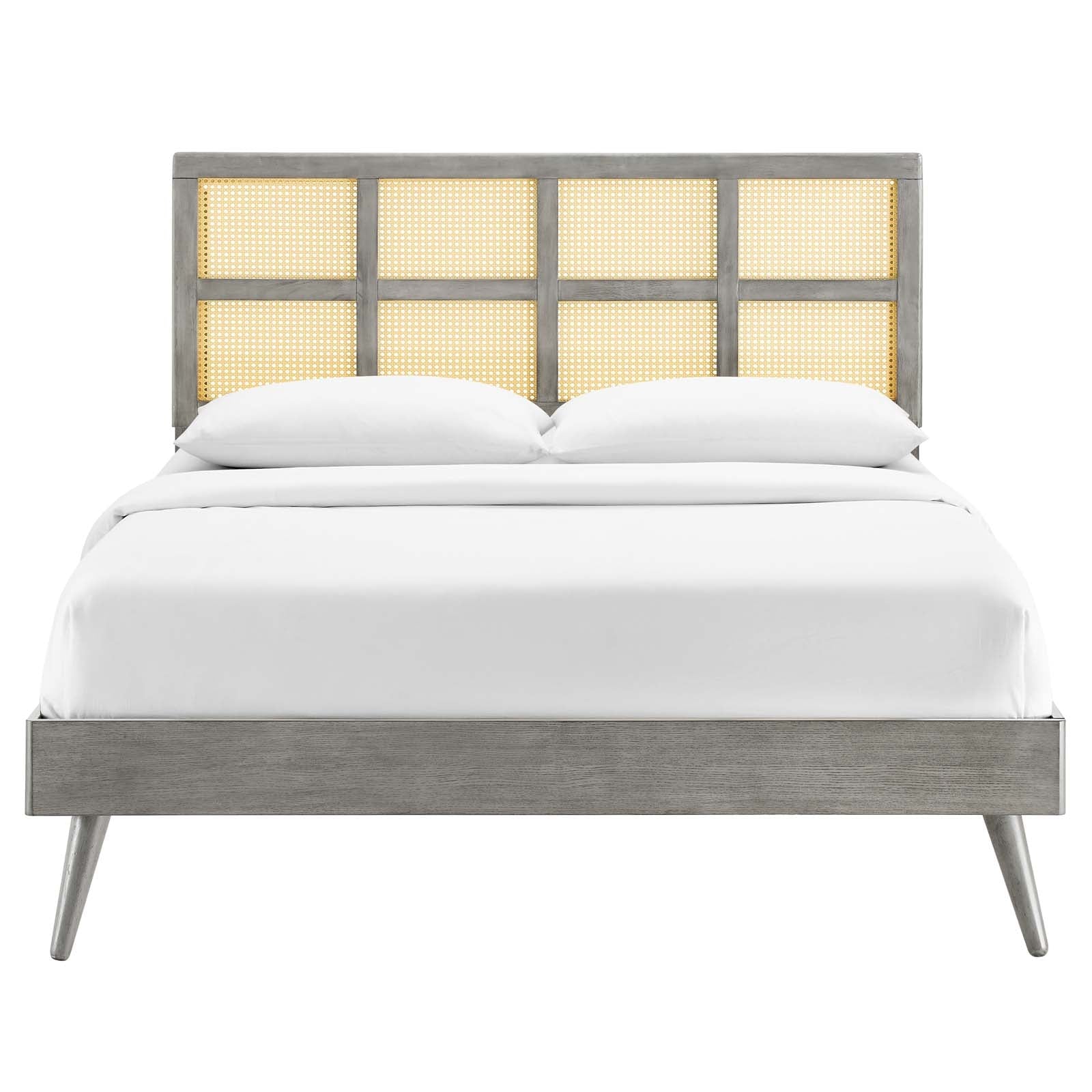 Sidney Cane and Wood Full Platform Bed With Splayed Legs by Modway