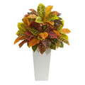 27"  Croton Artificial Plant in White Tower Planter (Real Touch)