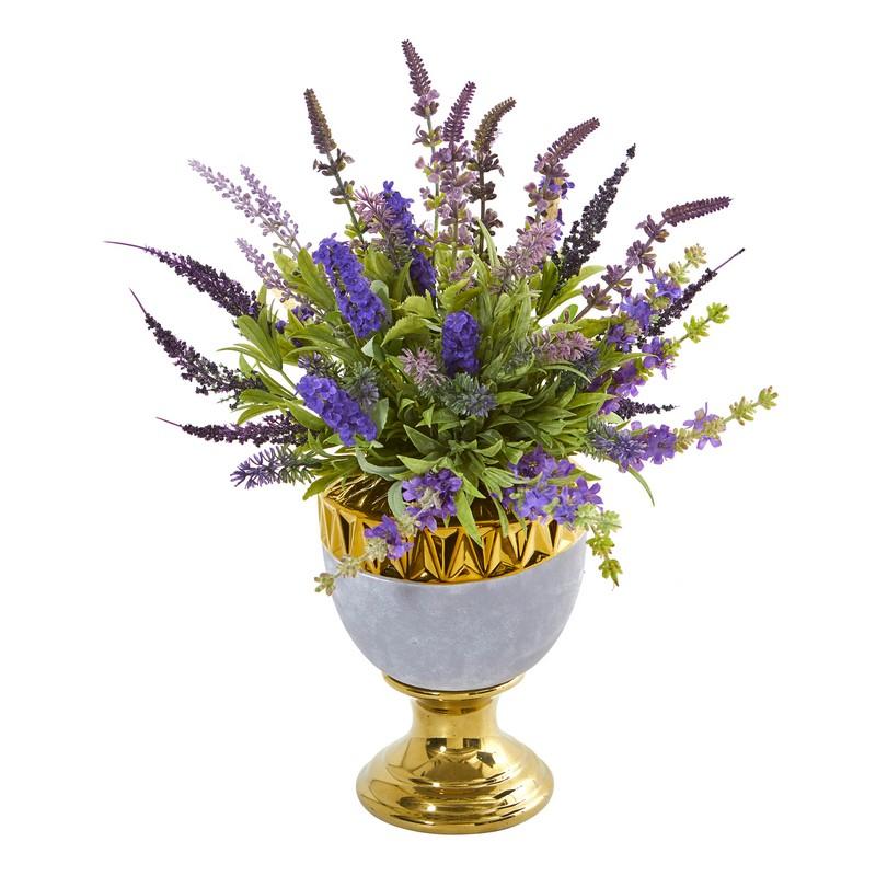 19"  Lavender Artificial Arrangement in Decorative Urn