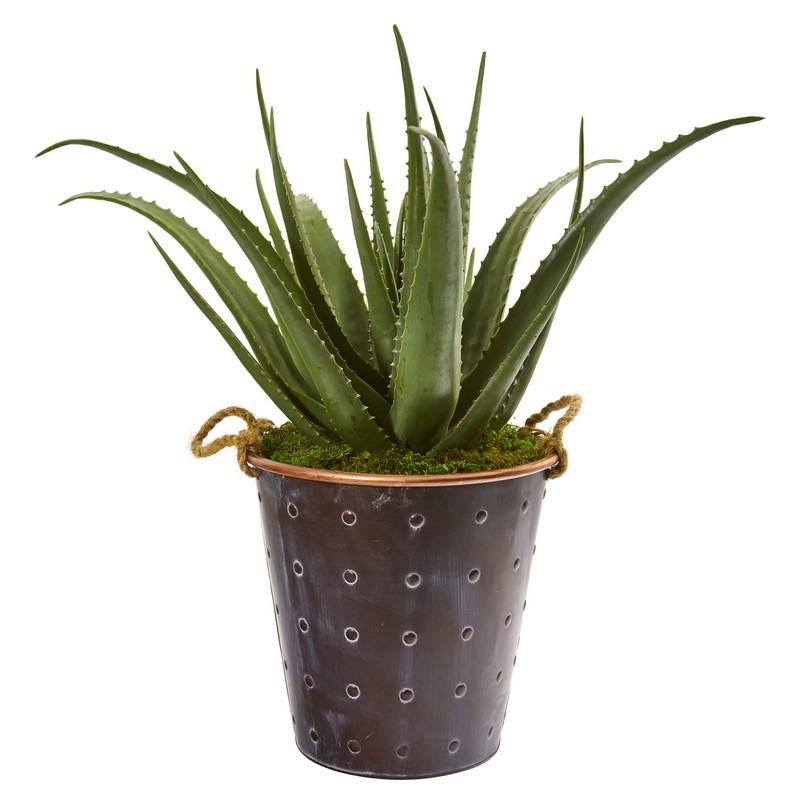 29"  Aloe Artificial Plant in Decorative Pail with Rope