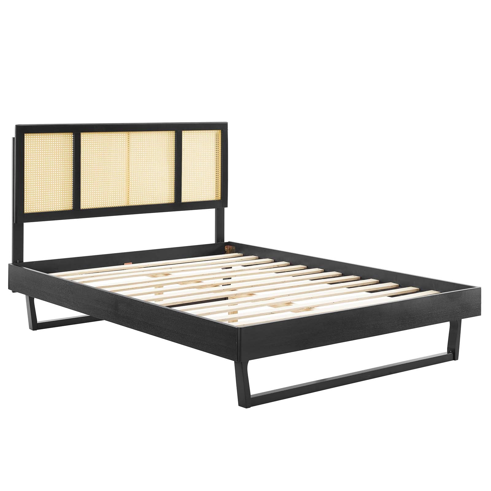 Kelsea Cane and Wood Full Platform Bed With Angular Legs by Modway