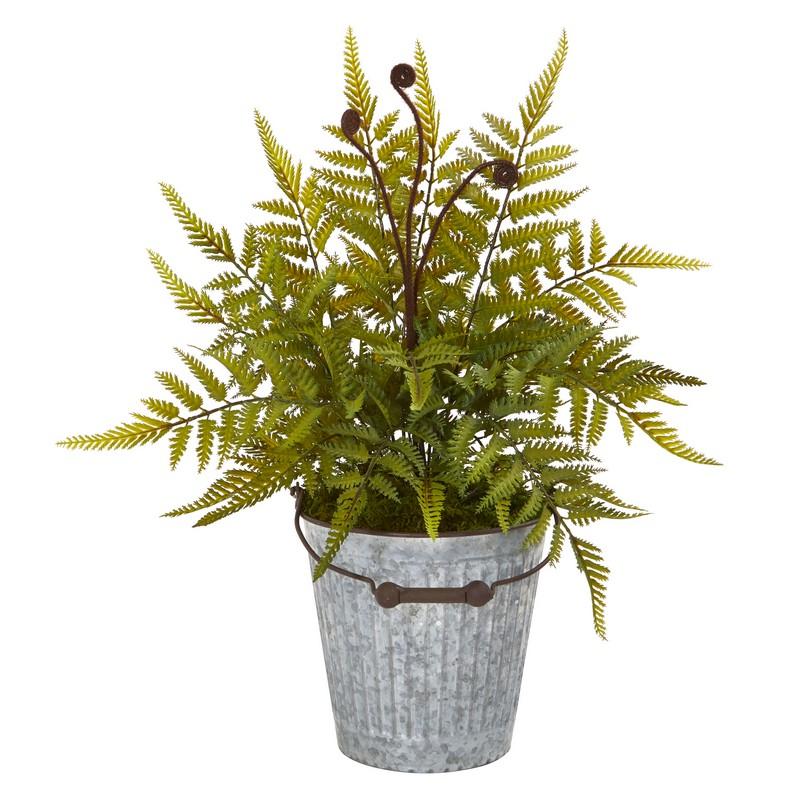 20"  Fern Artificial Plant in Vintage Metal Bucket