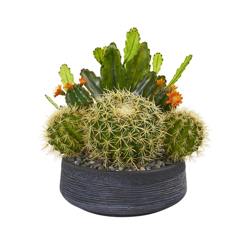 16"  Mixed Cactus Artificial Plant in Decorative Bowl