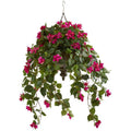 37"  Bougainvillea Artificial Plant in Hanging Metal Bowl