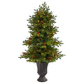 4.5' Yukon Mountain Fir Artificial Christmas Tree w/ 100 Clear Lights, Pine Cone