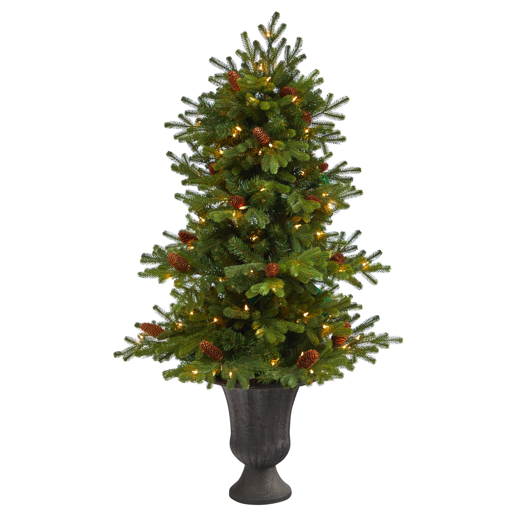 4.5' Yukon Mountain Fir Artificial Christmas Tree w/ 100 Clear Lights, Pine Cone