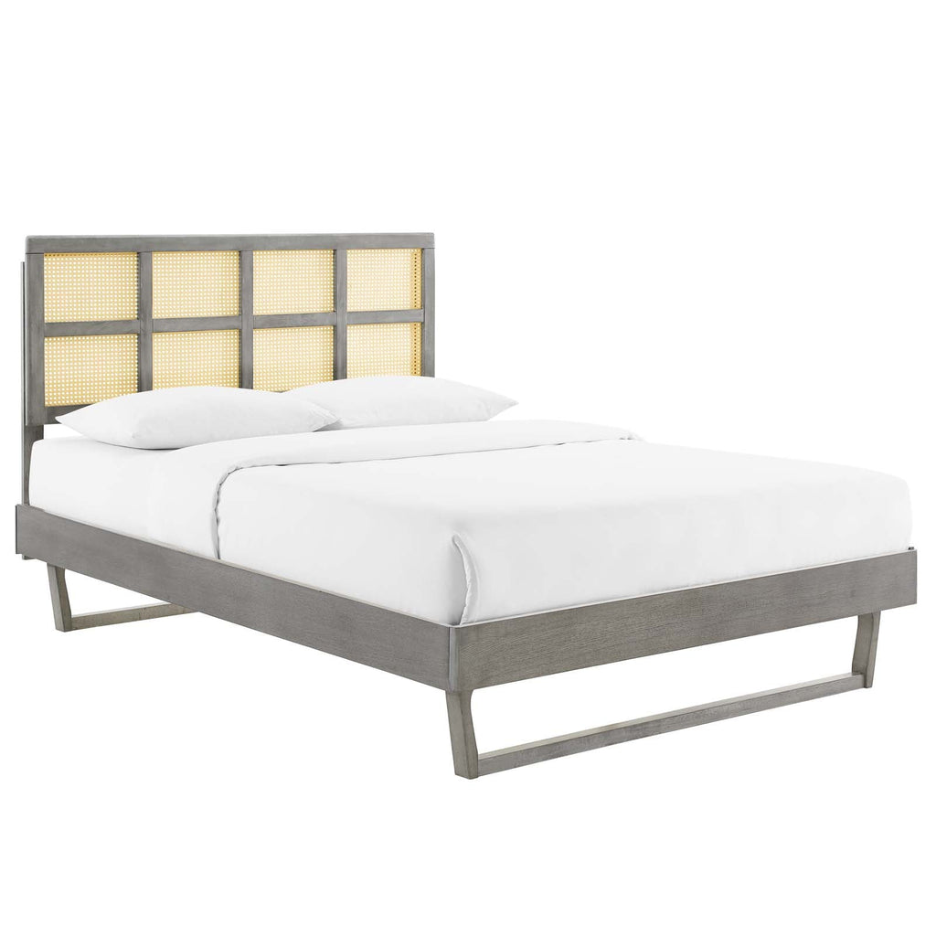 Sidney Cane and Wood Queen Platform Bed With Angular Legs by Modway