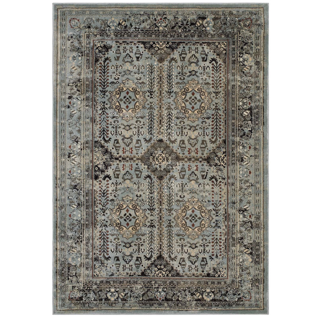 Enye Distressed Vintage Floral Lattice 8x10 Area Rug by Modway