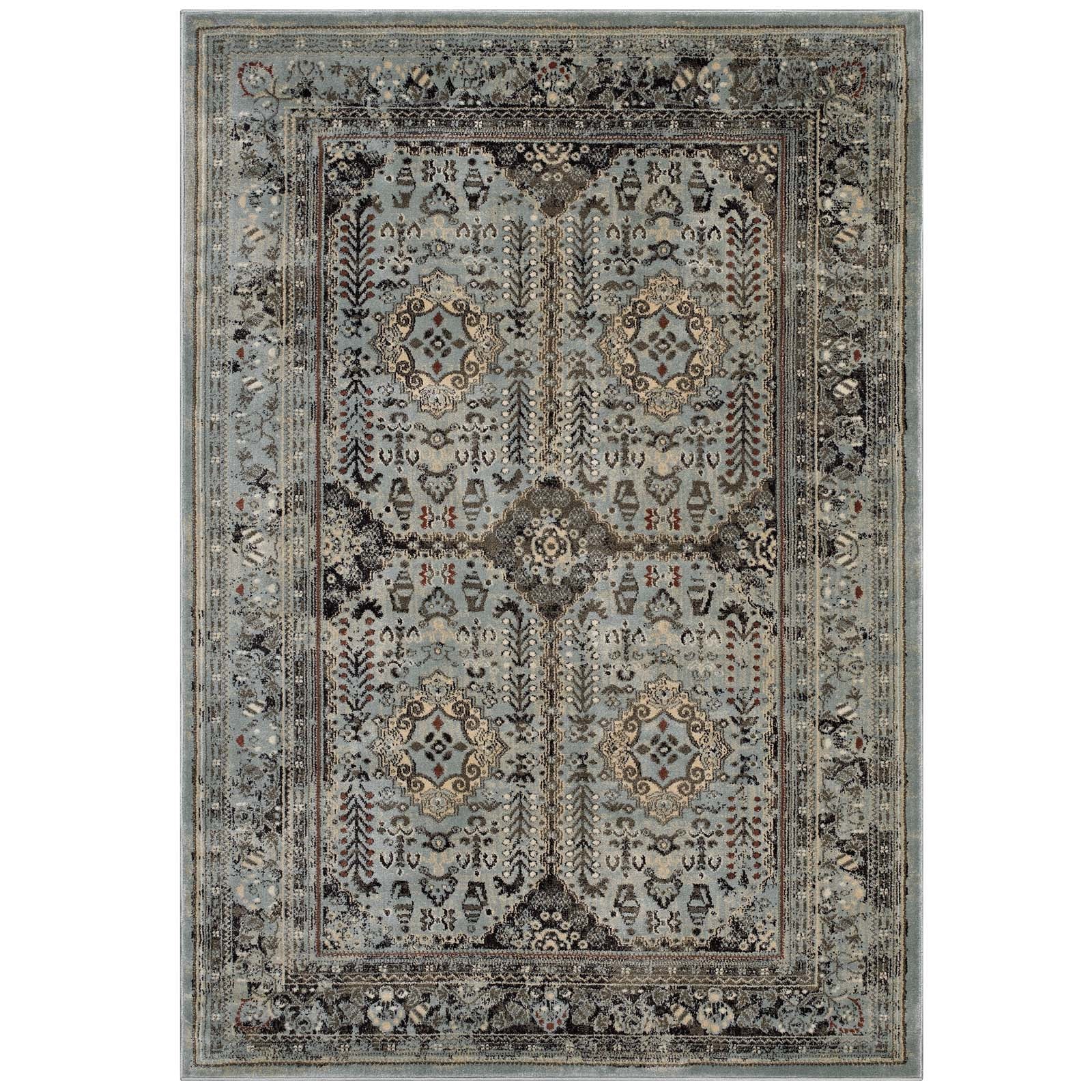 Enye Distressed Vintage Floral Lattice 8x10 Area Rug by Modway