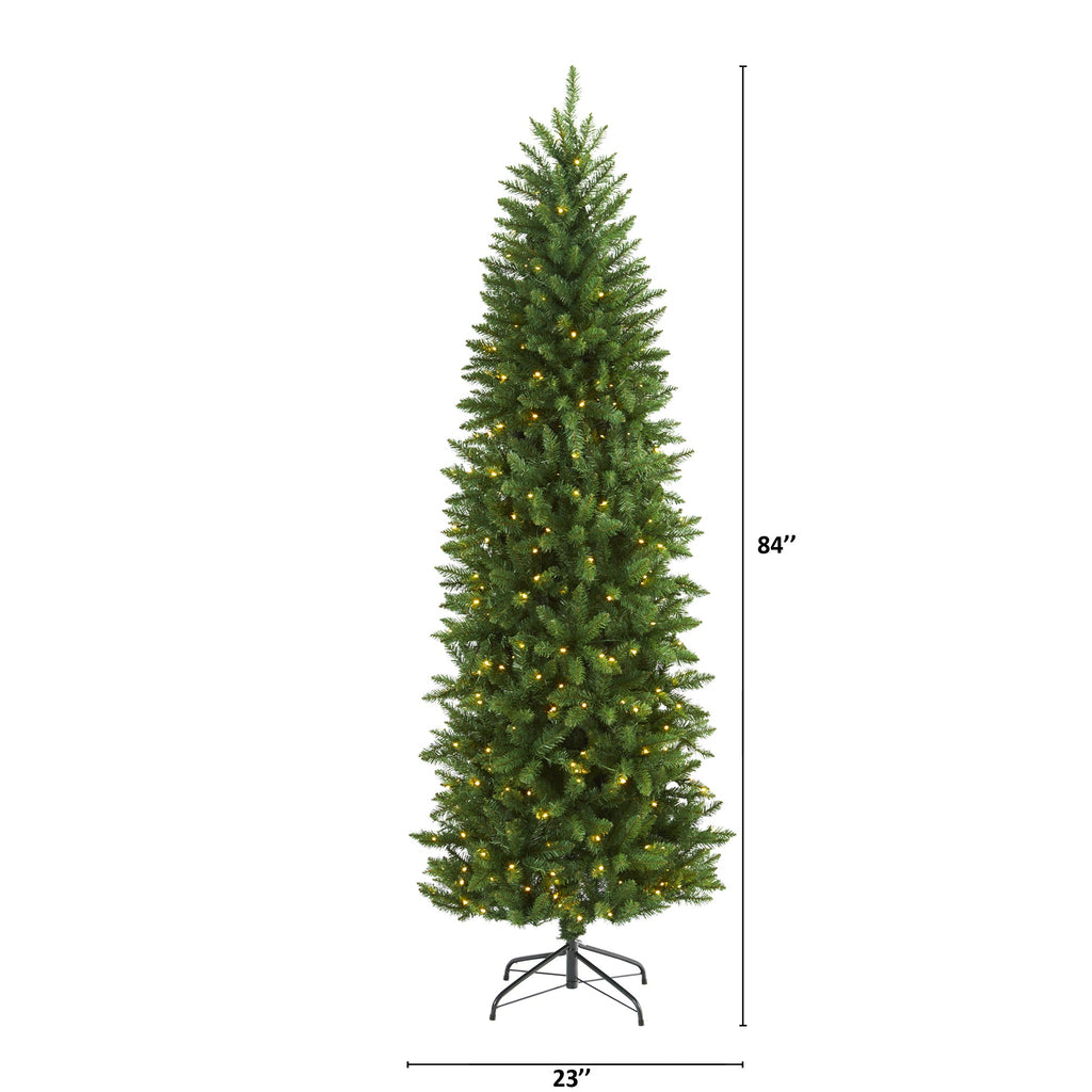 7' Slim Green Mountain Pine Artificial Christmas Tree with 300 Clear LED Lights