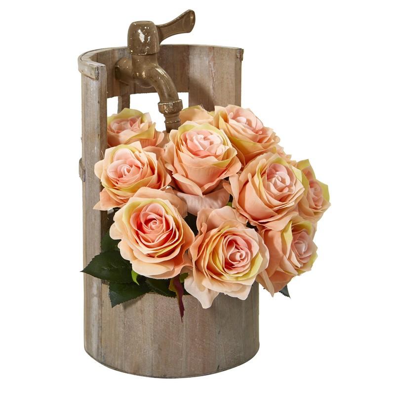 12"  Rose Artificial Arrangement in Planter with Faucet