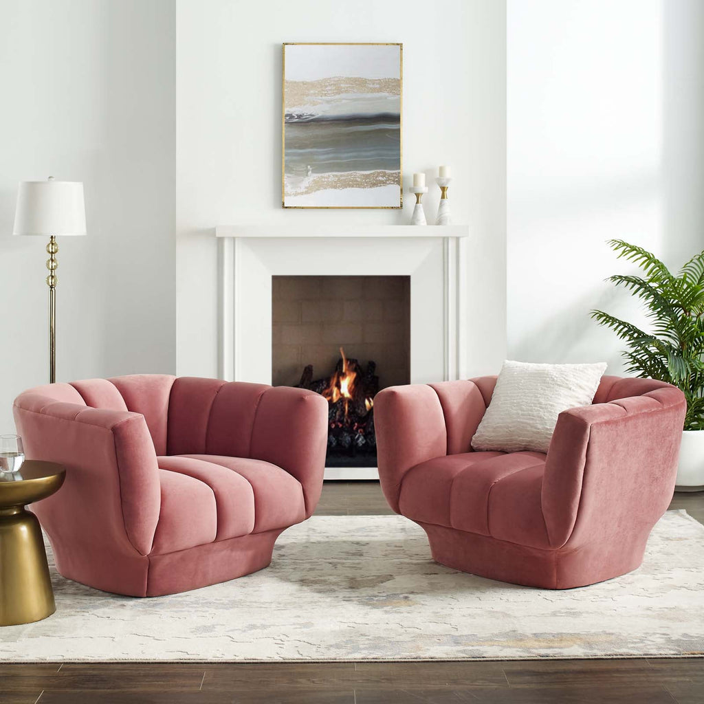 Entertain Vertical Channel Tufted Performance Velvet Armchair Set of 2 by Modway