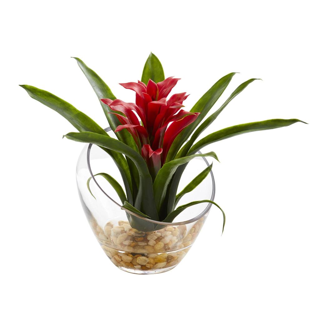 8'' Tropical Bromeliad in Angled Vase Artificial Arrangement