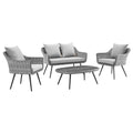 Endeavor 4 Piece Outdoor Patio Wicker Rattan Loveseat Armchair and Coffee Table Set by Modway