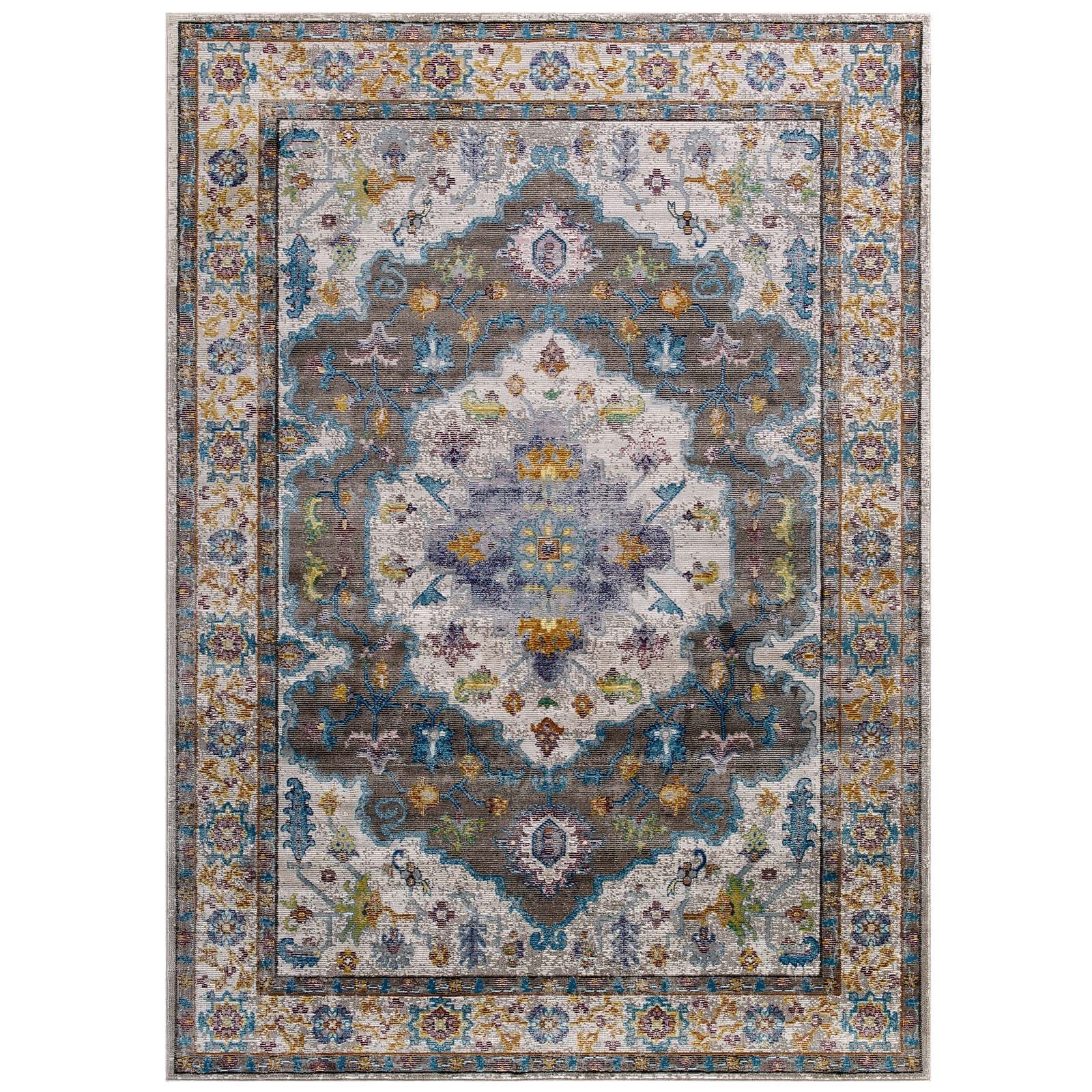 Success Anisah Distressed Floral Vintage Medallion 8x10 Area Rug by Modway