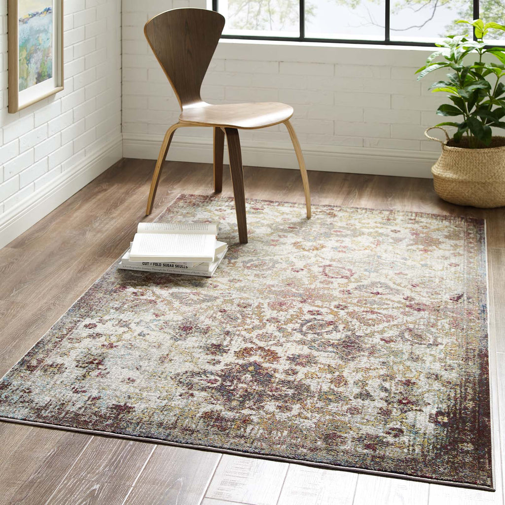 Success Kaede Distressed Vintage Floral Moroccan Trellis 4x6 Area Rug by Modway